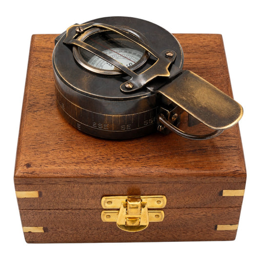 Personalised Military Gunmetal Prismatic Compass with Wooden Box