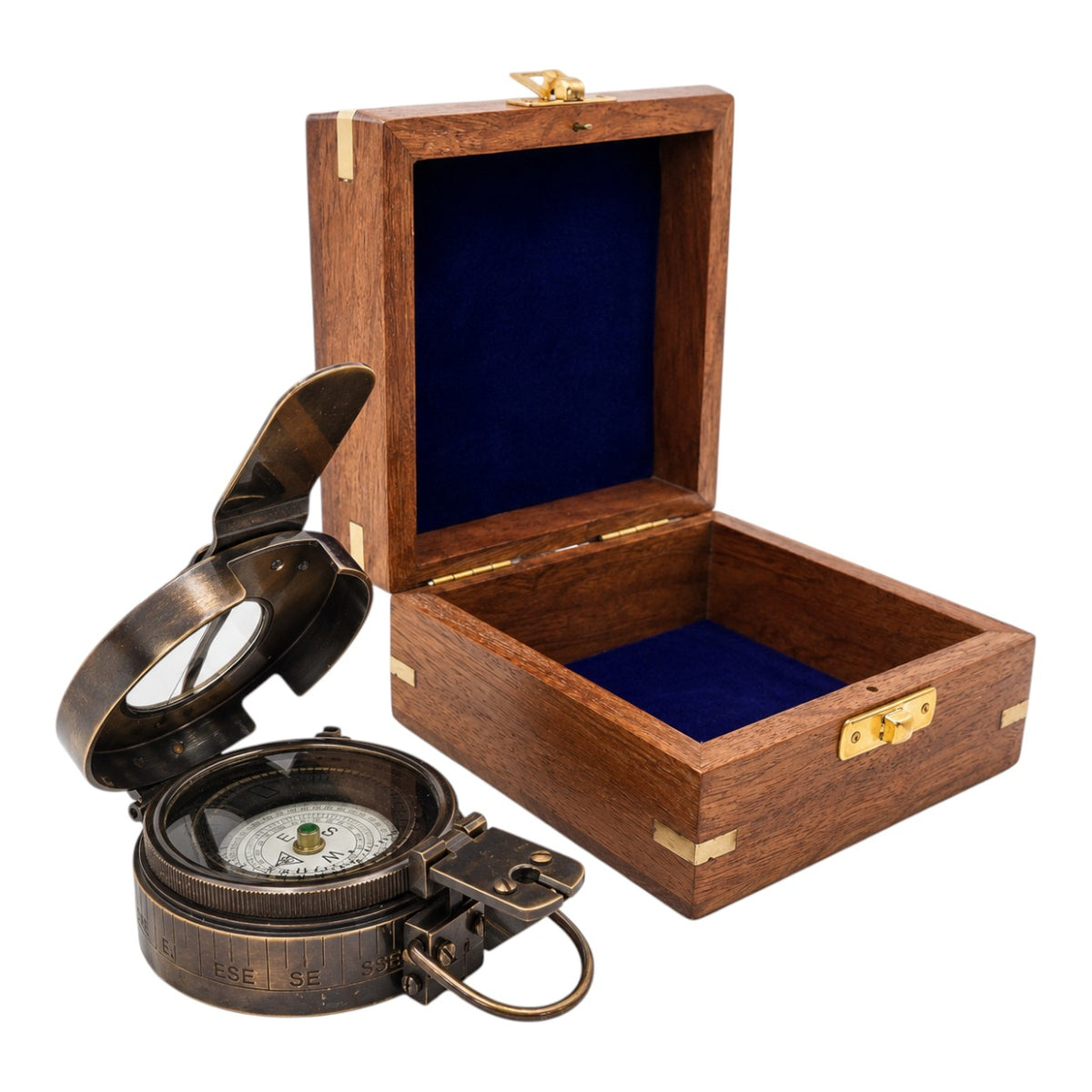 Personalised Military Gunmetal Prismatic Compass with Wooden Box