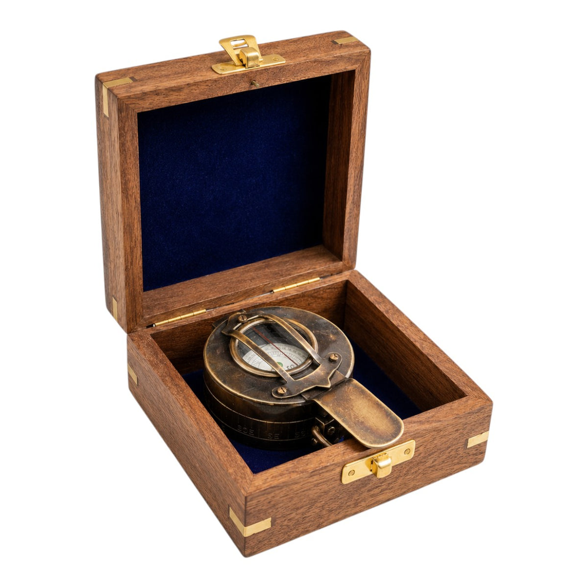 Personalised Military Gunmetal Prismatic Compass with Wooden Box