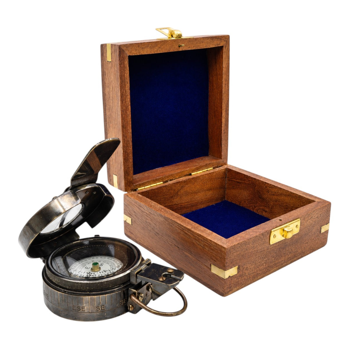 Personalised Military Gunmetal Prismatic Compass with Wooden Box