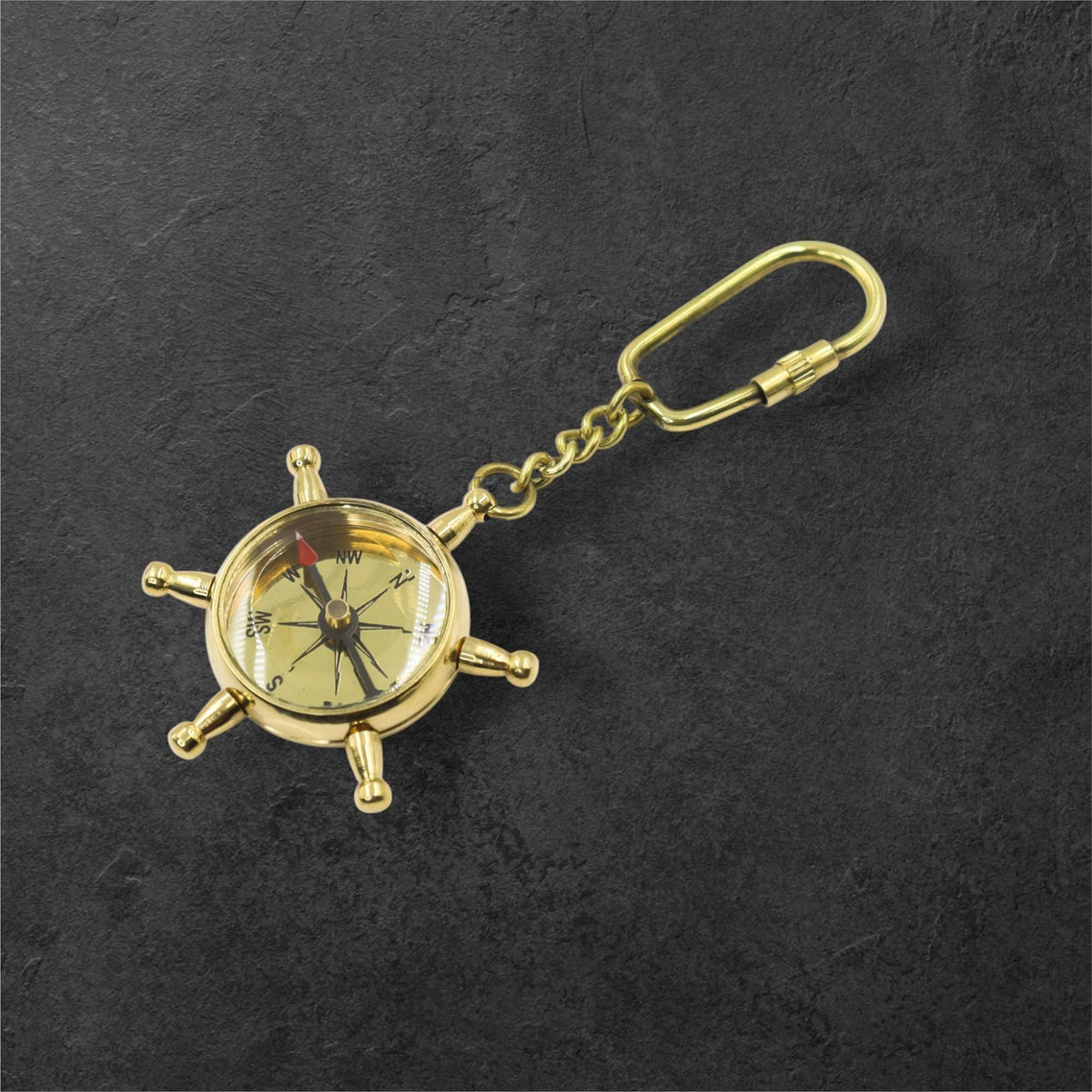 Brass Ship Wheel Compass Keyring