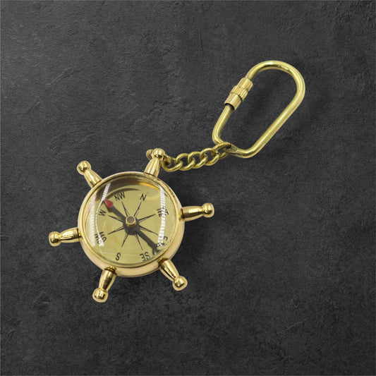 Bronze & Brass Ship Wheel Compass Keyring