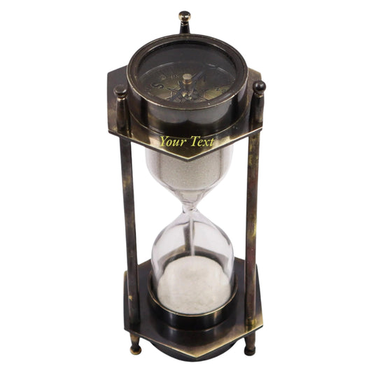 Custom Brass Hourglass with Compass Top & Bottom