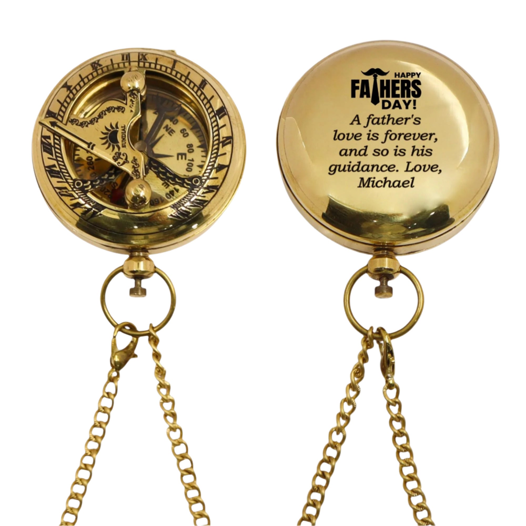Personalised 2-Inch Brass Sundial Compass for Father's Day