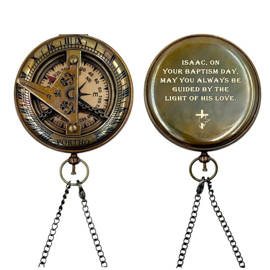 Personalised 3-Inch Gunmetal Sundial Compass Baptism Gift