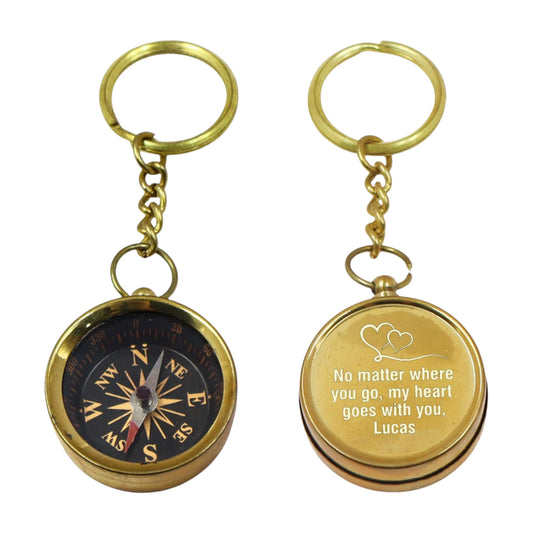 Personalised Vintage Brass Compass Keyring