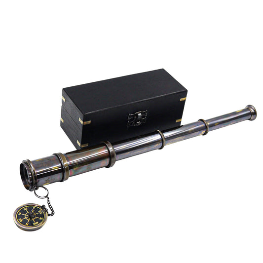 16-Inch Gunmetal Maritime Telescope with Black Wooden Box