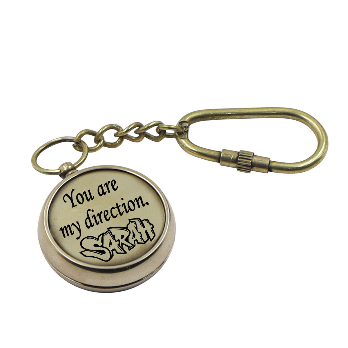 Personalized Brass Compass Keyring