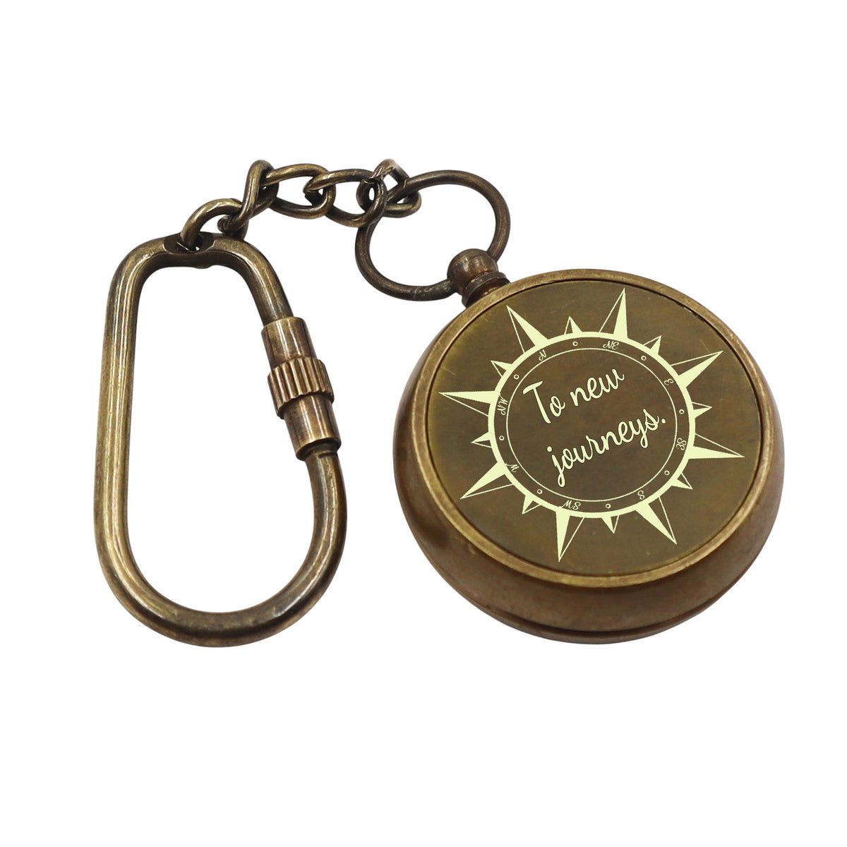 Personalized Bronze Compass Keyring