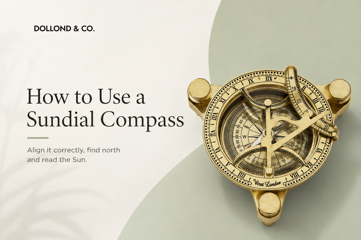 Traditional portable sundial compass inspired by historic navigational instruments