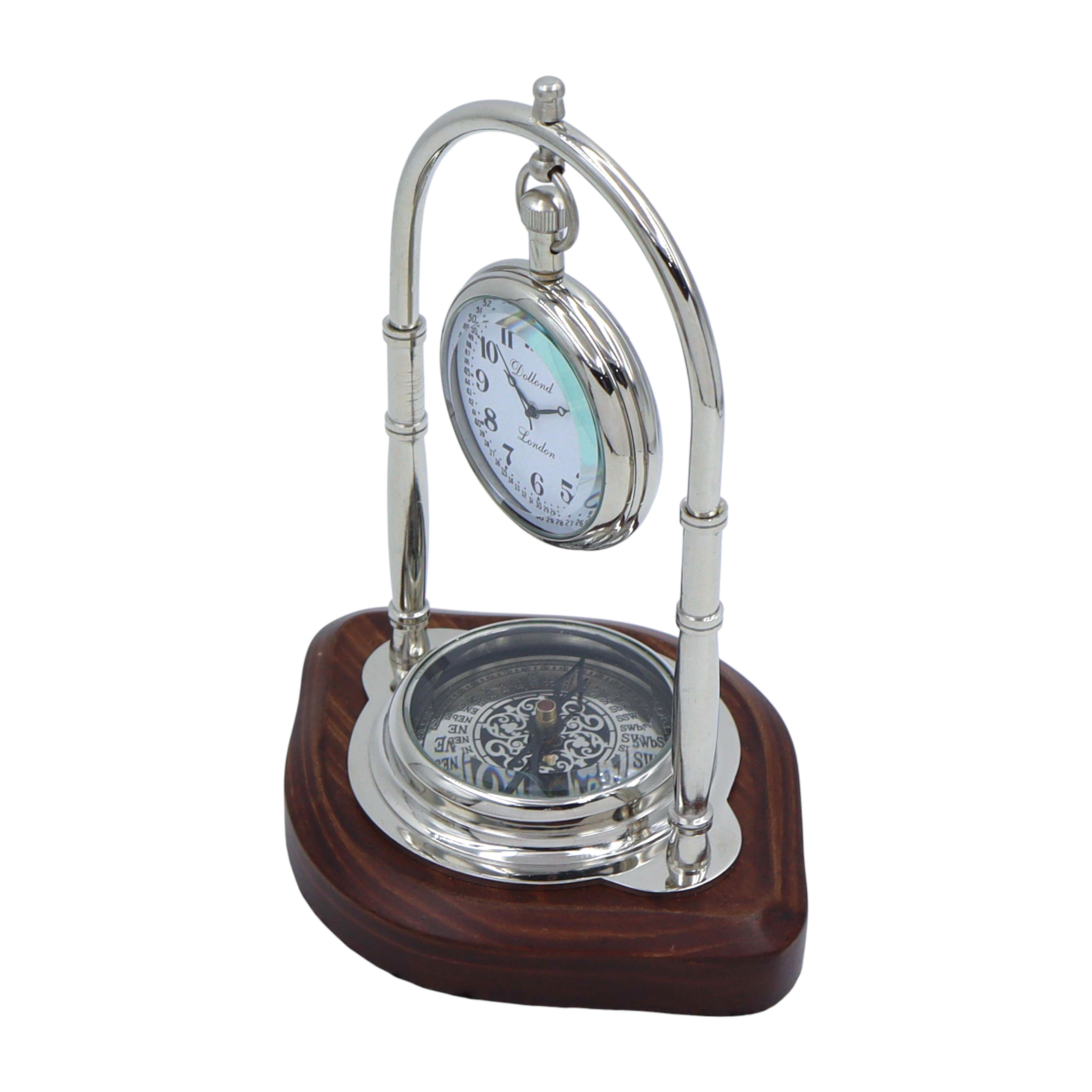 Personalised Silver Colour Desk Clock with Compass