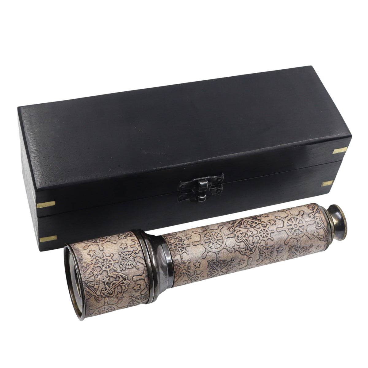 Personalised 16-Inch Gunmetal & Leather Telescope