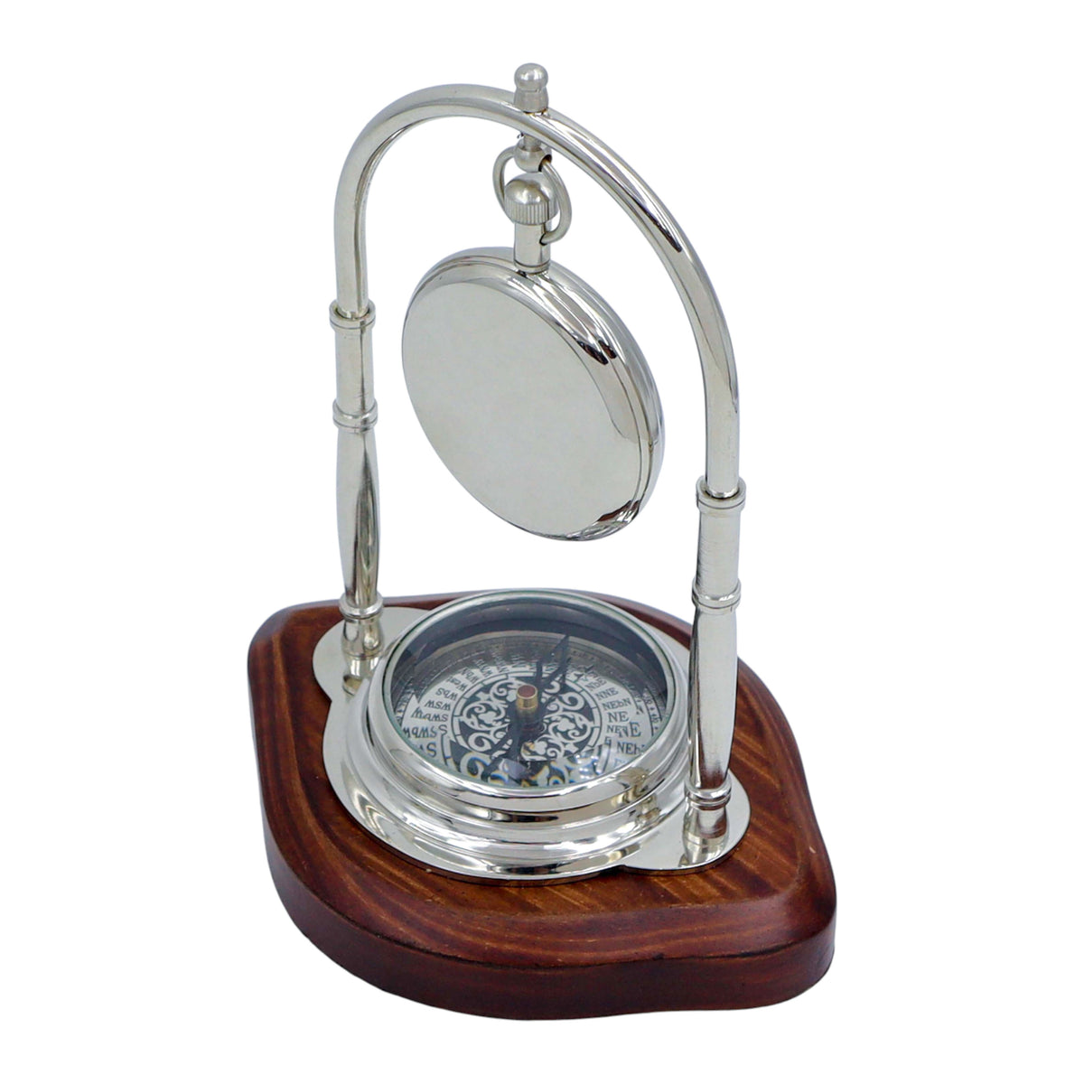 Personalised Silver Colour Desk Clock with Compass