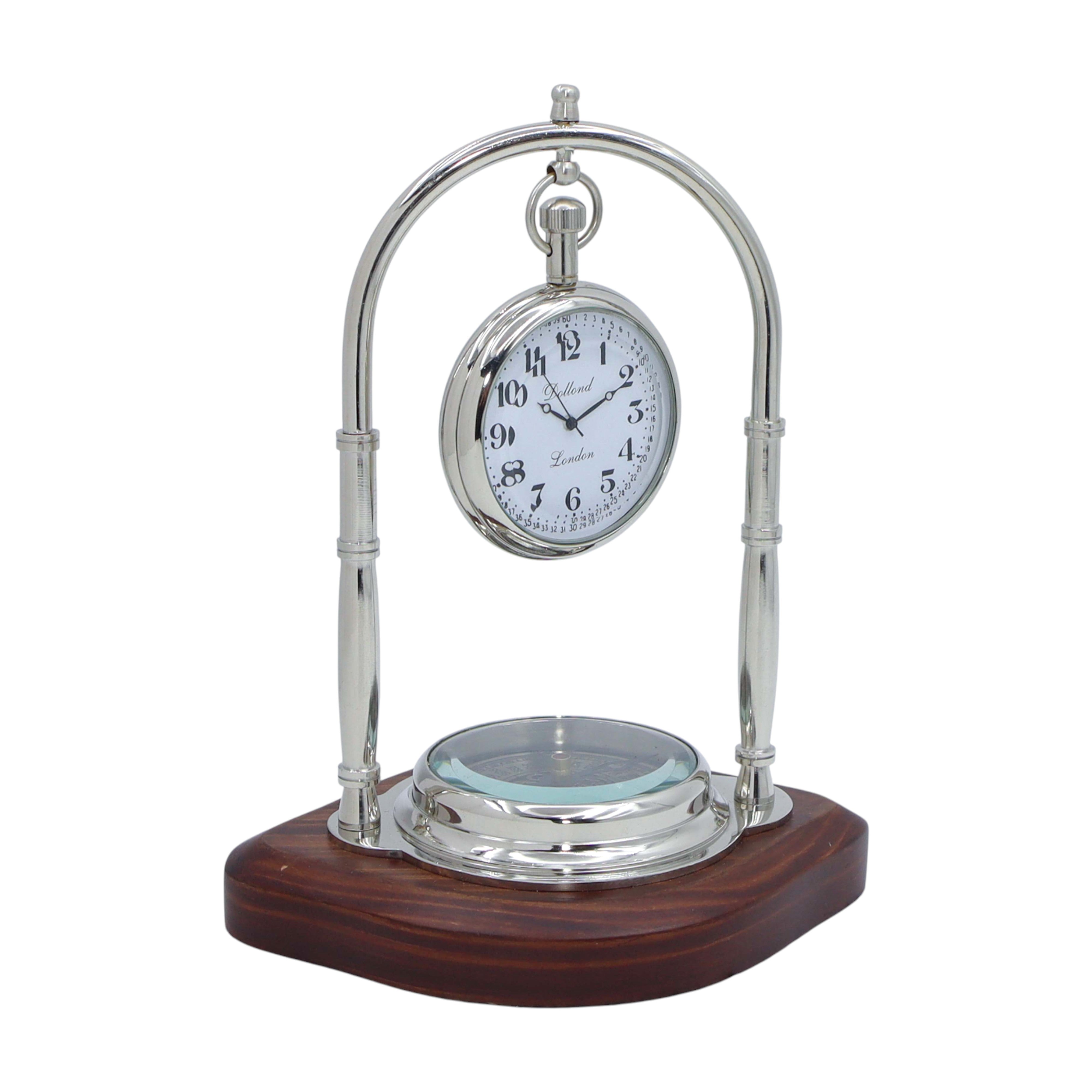 Personalised Silver Colour Desk Clock with Compass
