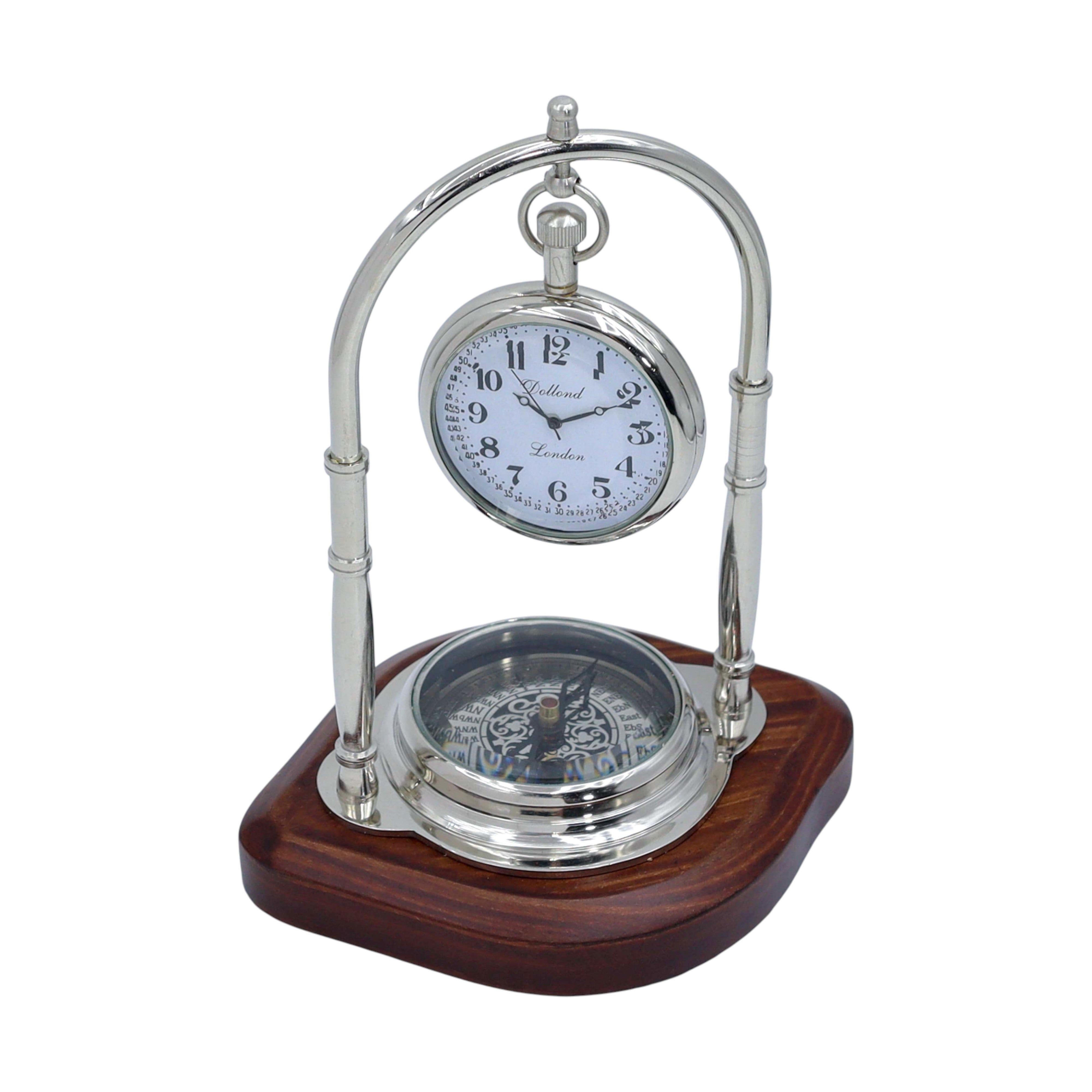 Personalised Silver Colour Desk Clock with Compass