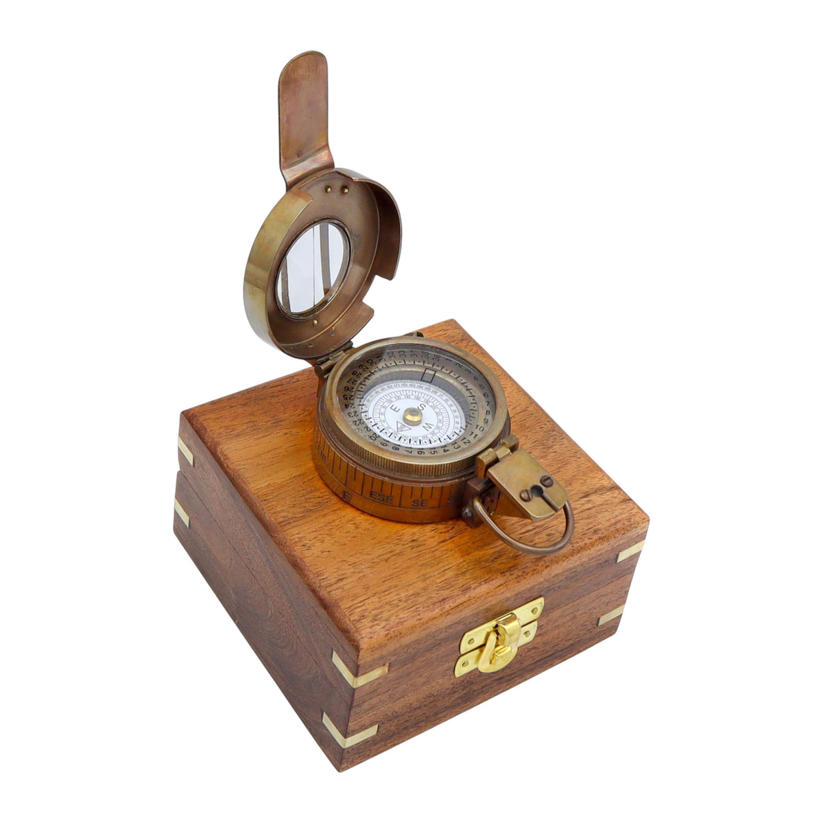 Personalised Bronze Prismatic Marching Compass with Wooden Box