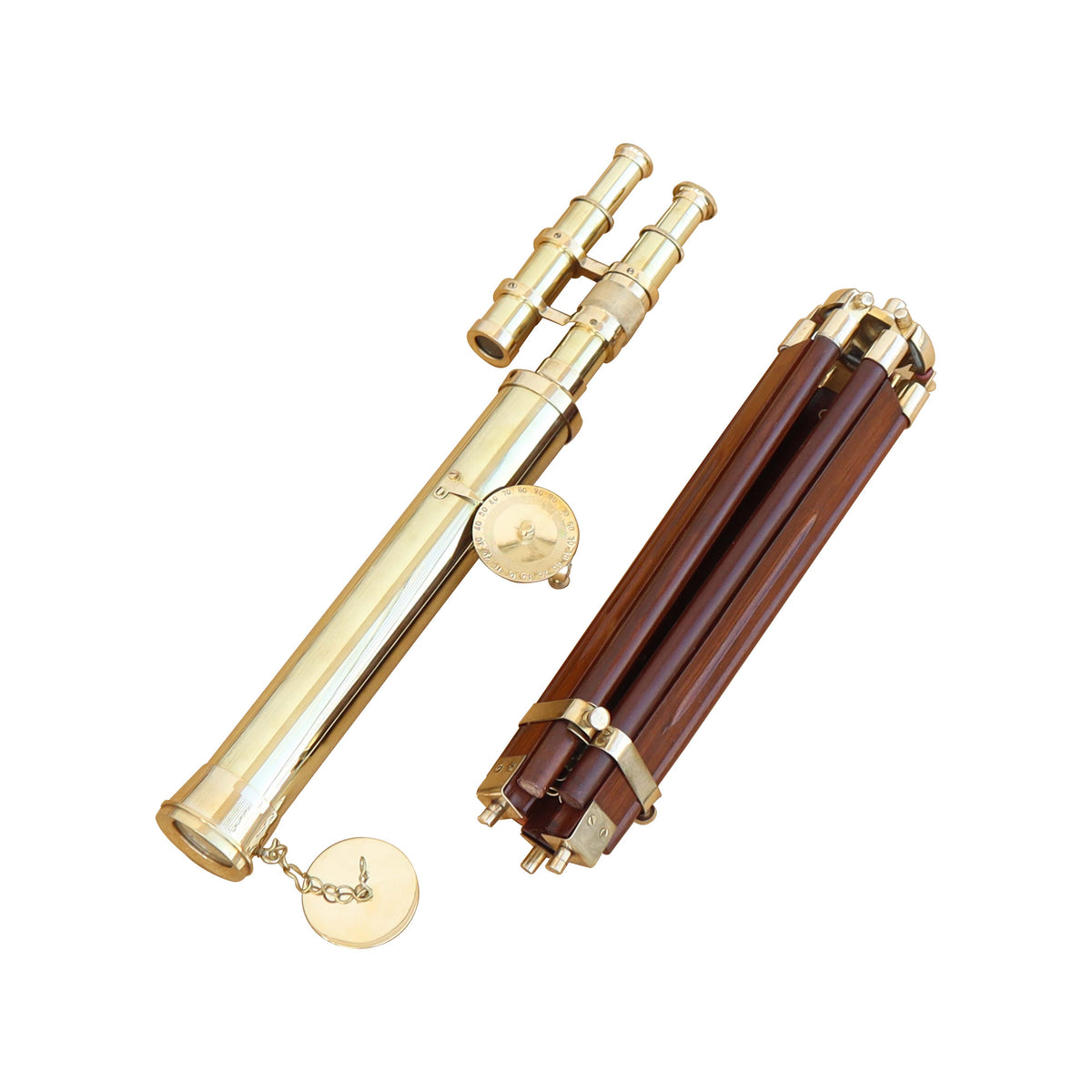 Custom 23-Inch Brass Double Barrel Telescope Tripod