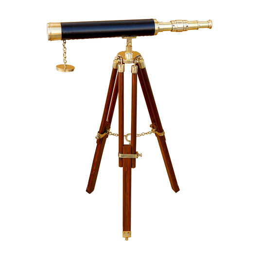 Black Leather & Brass Tabletop Telescope