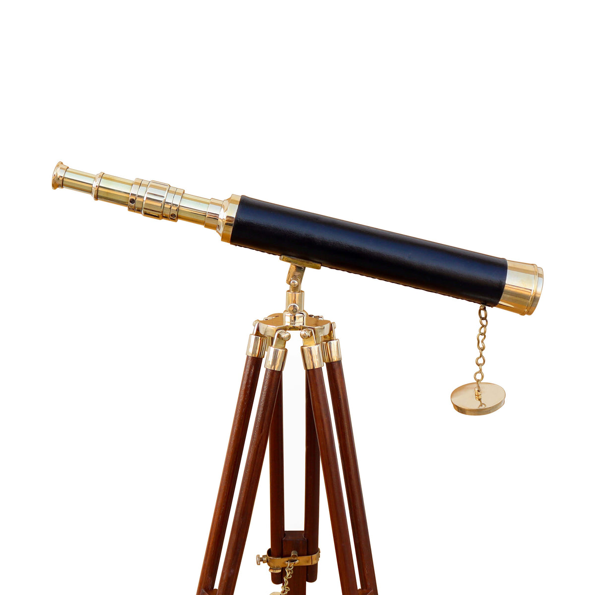 Black Leather & Brass Tabletop Telescope