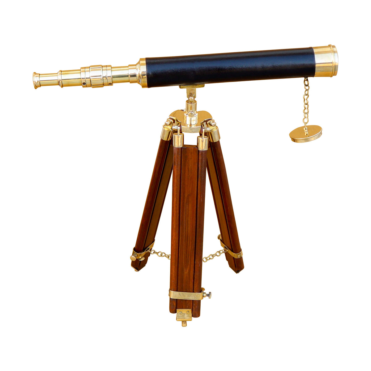 Black Leather & Brass Tabletop Telescope