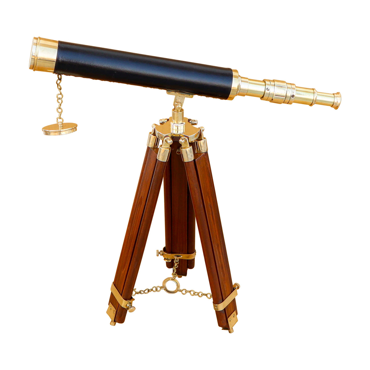 Black Leather & Brass Tabletop Telescope