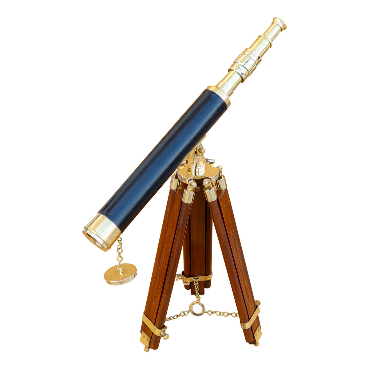 Black Leather & Brass Tabletop Telescope