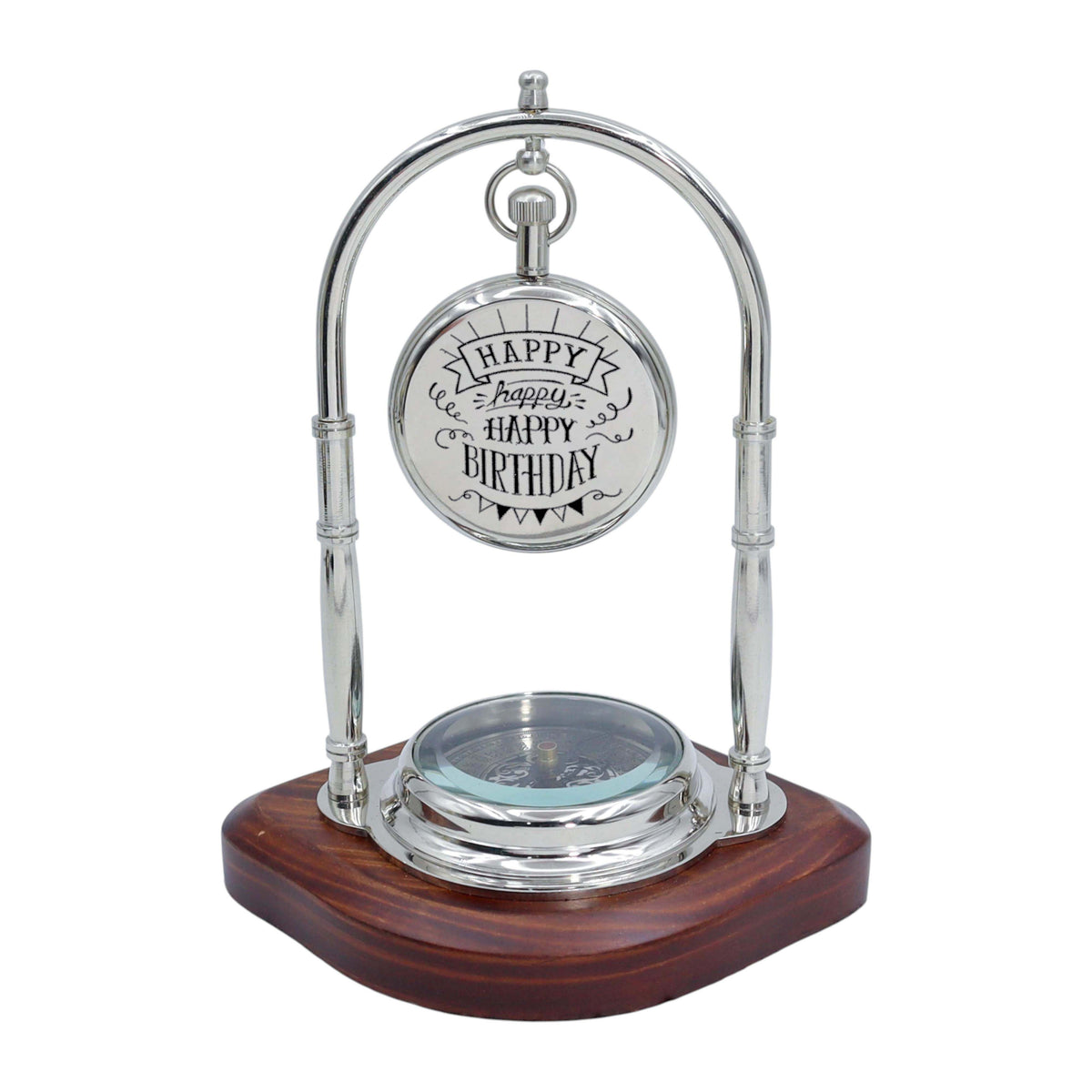 Personalised Silver Colour Desk Clock with Compass