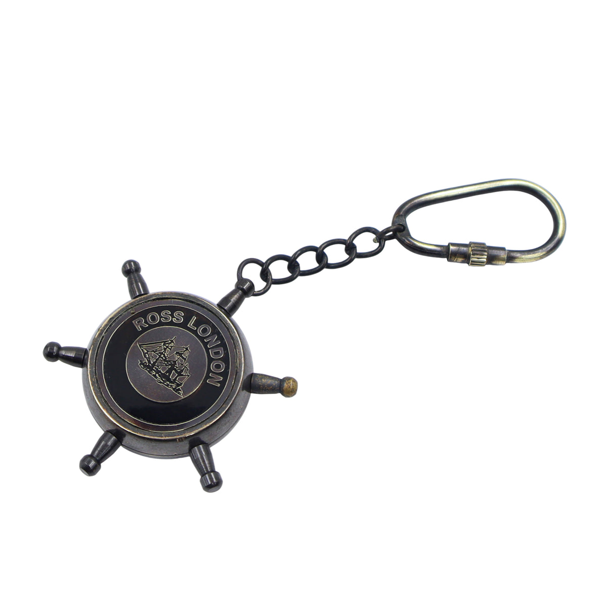 Gunmetal Ship Wheel Compass Keyring