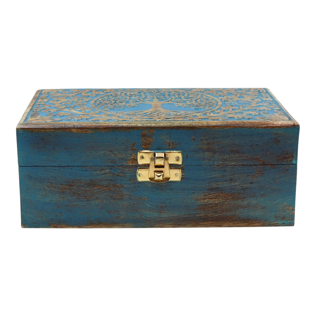 Blue Tree of Life Wooden Chest