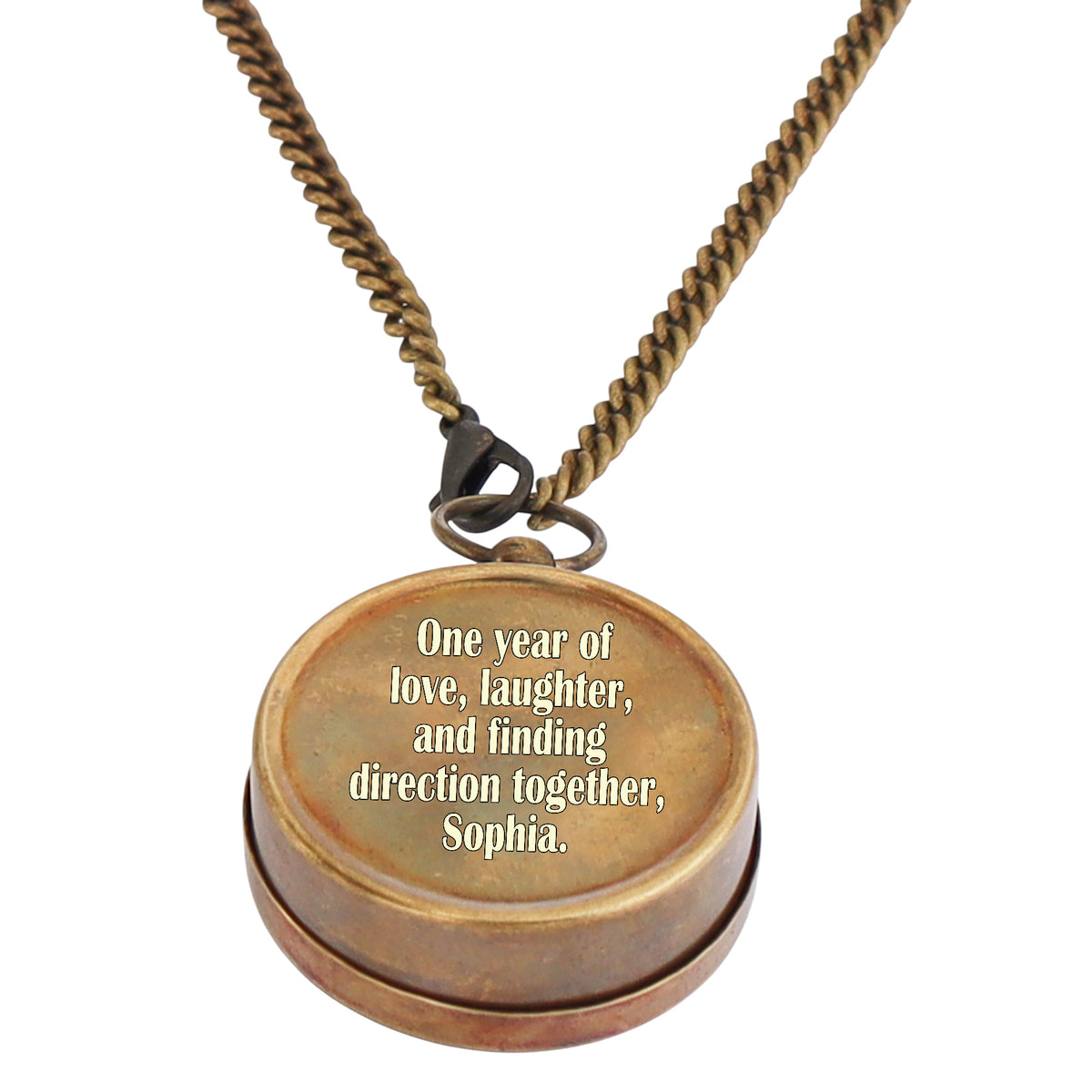 Personalised Vintage Style Bronze Compass Necklace