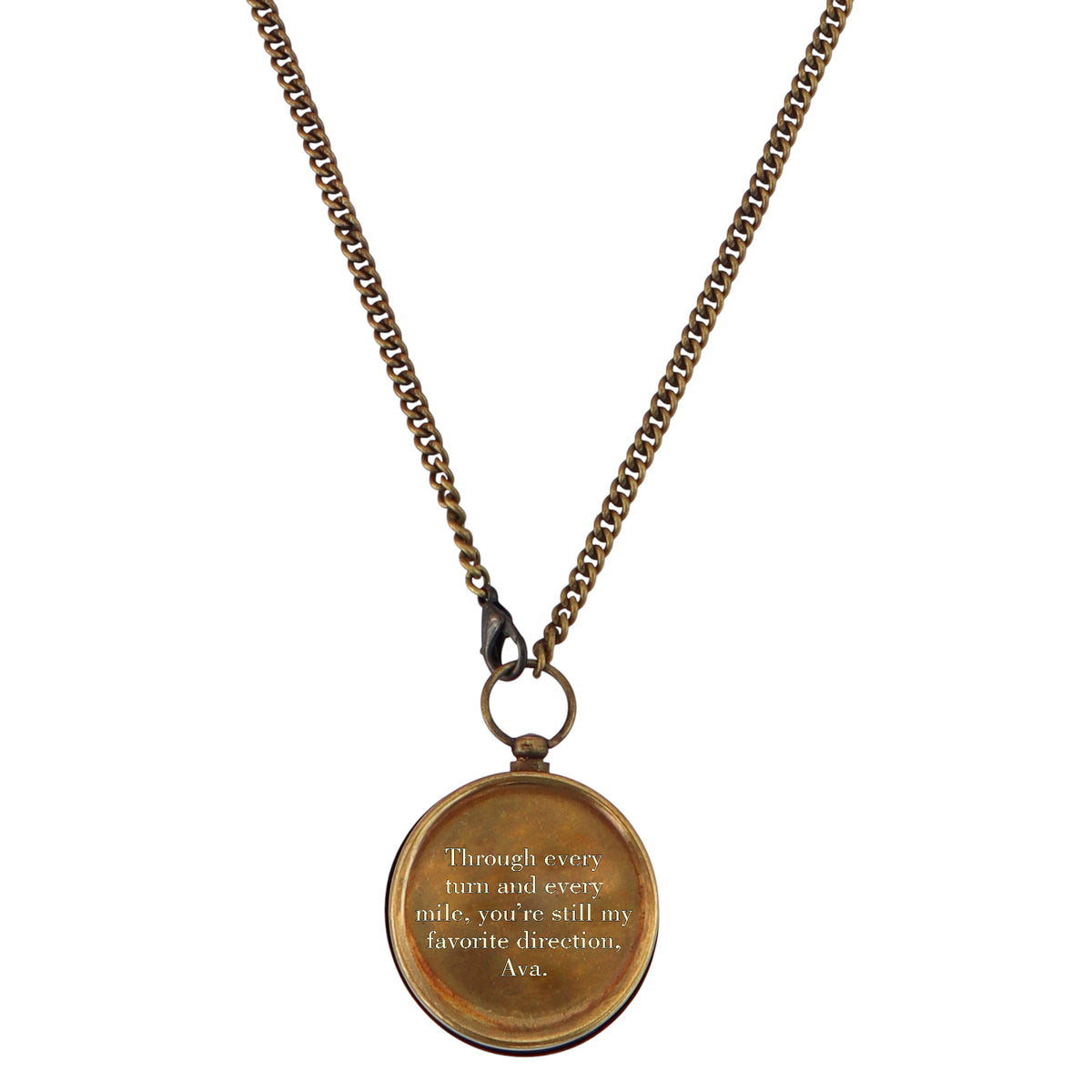 Personalised Vintage Style Bronze Compass Necklace