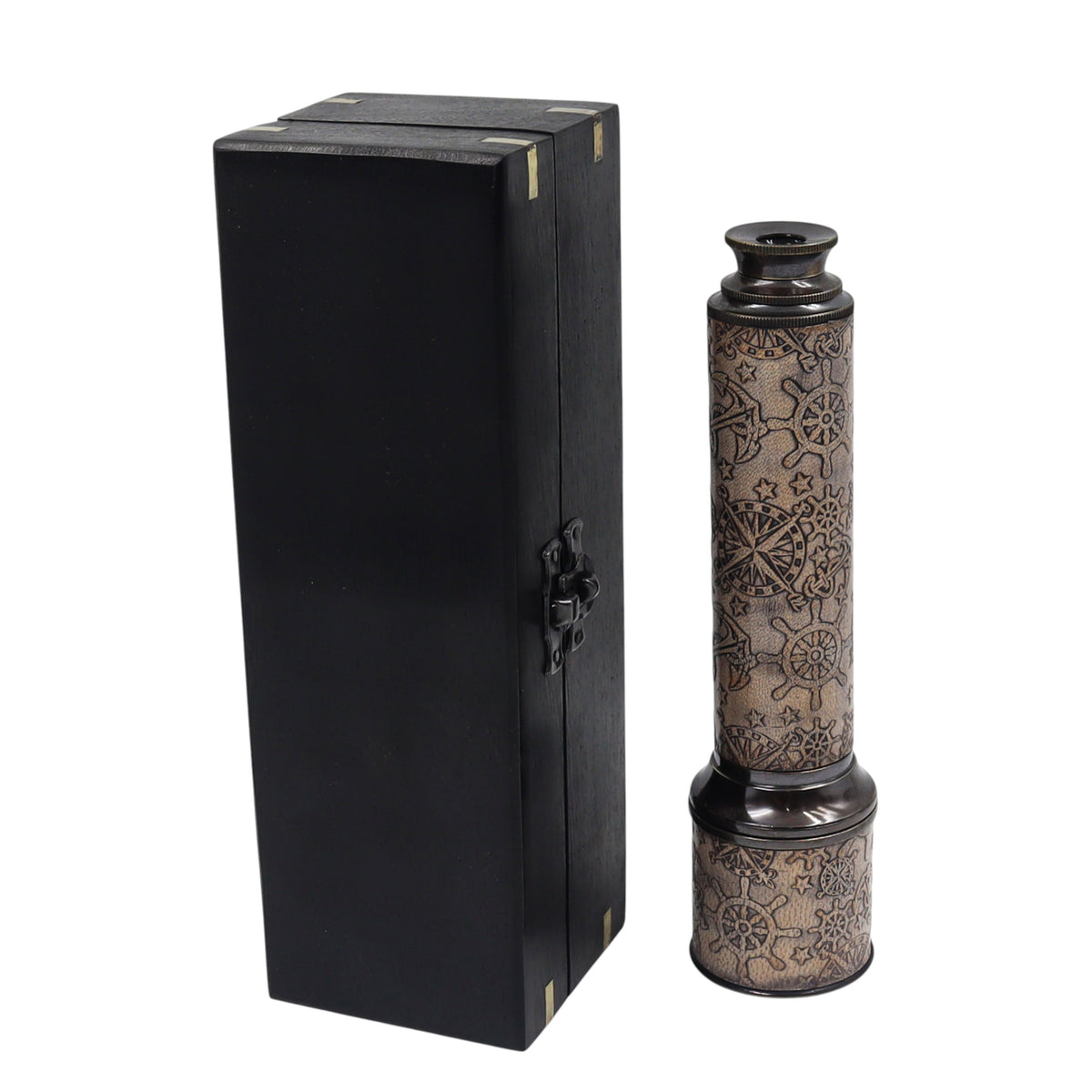 Personalised 16-Inch Gunmetal & Leather Telescope