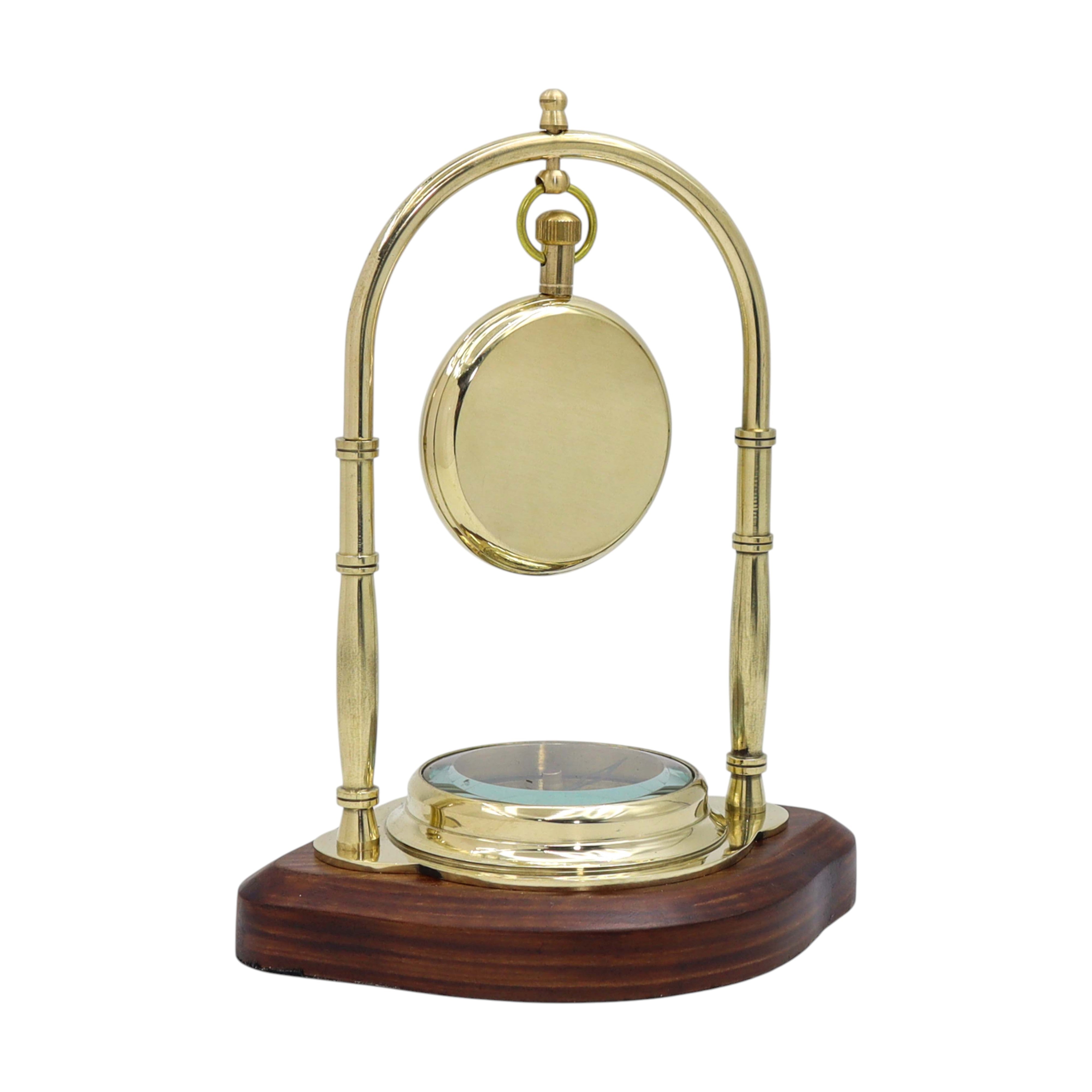 Personalised Brass Desk Clock with Compass