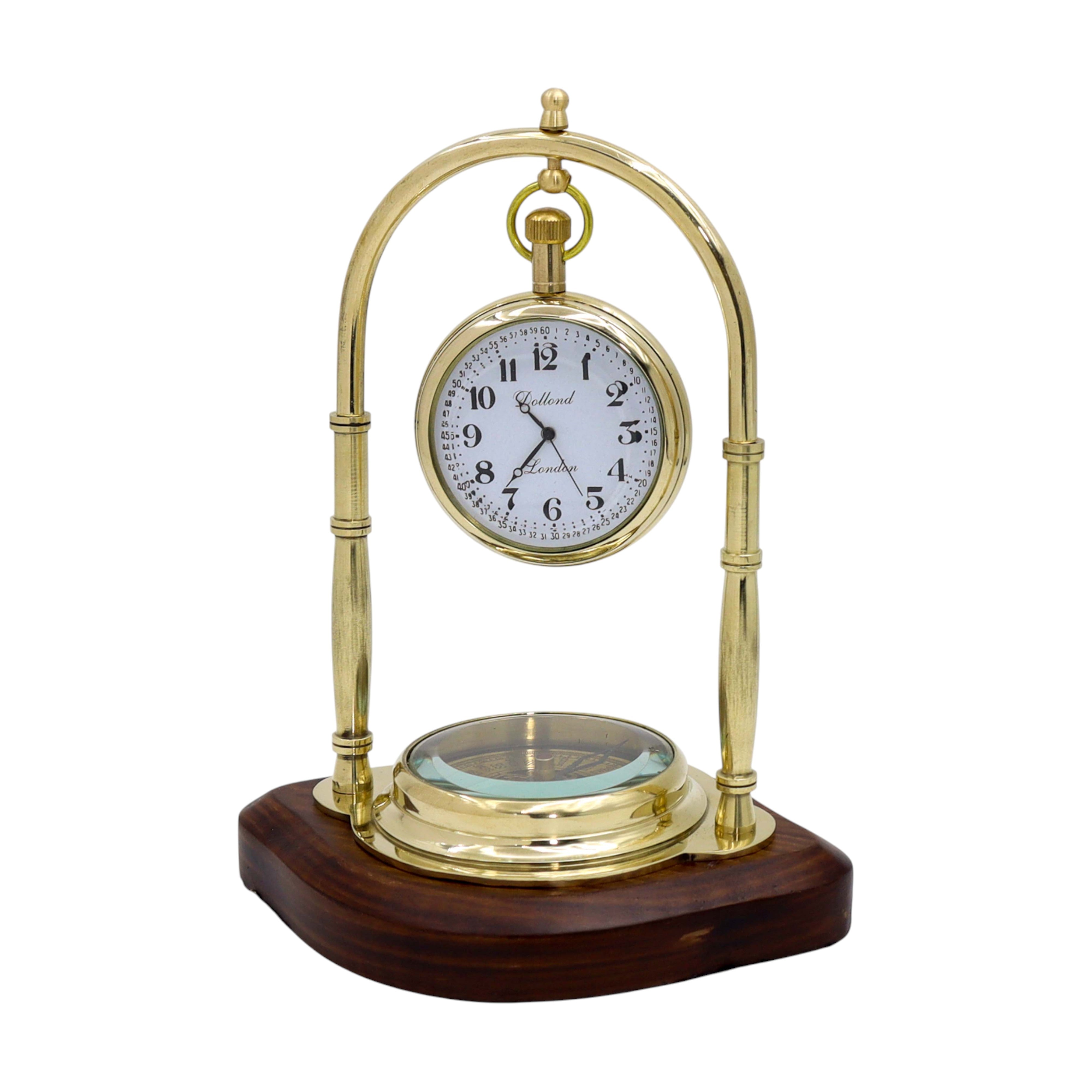 Personalised Brass Desk Clock with Compass