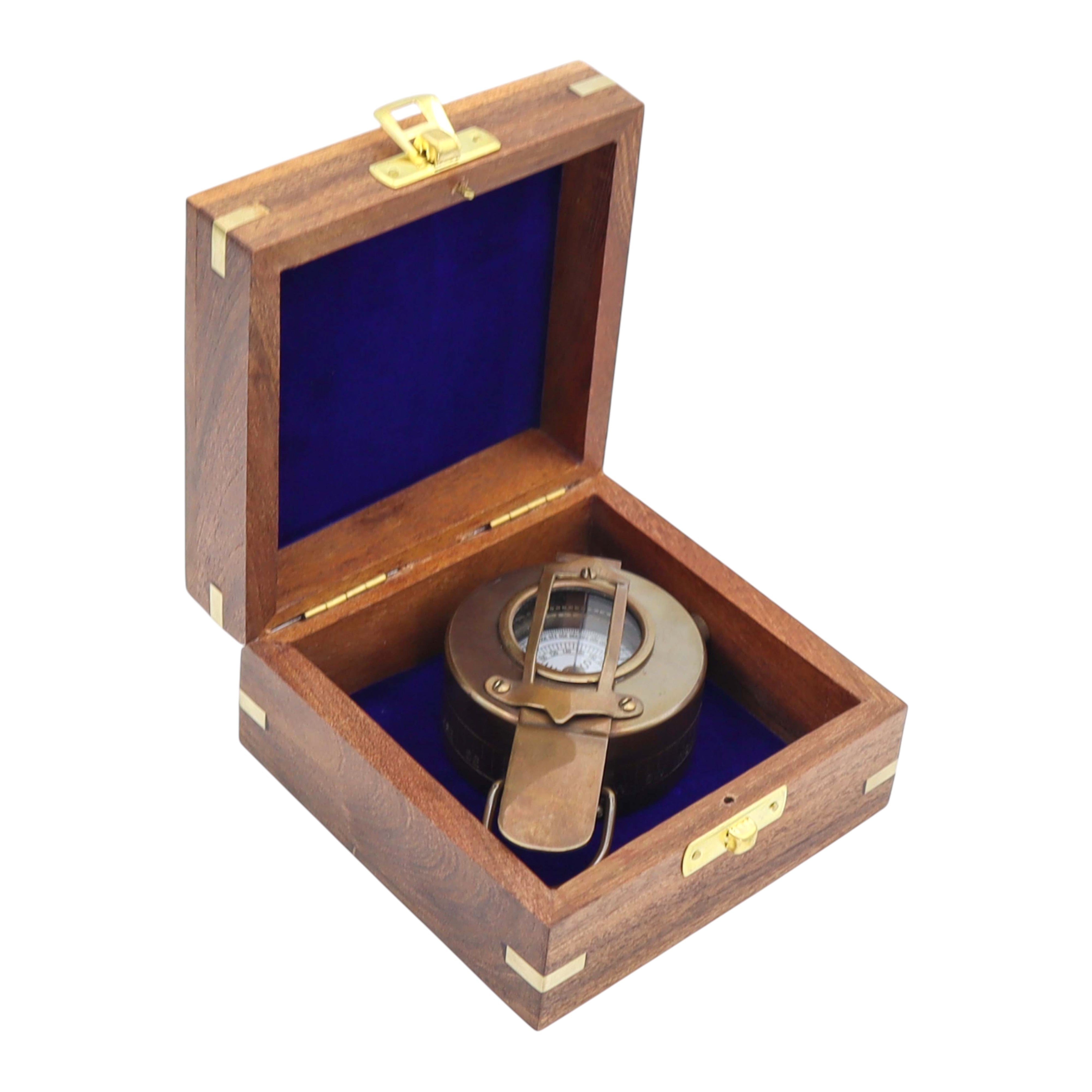 Personalised Bronze Prismatic Marching Compass with Wooden Box
