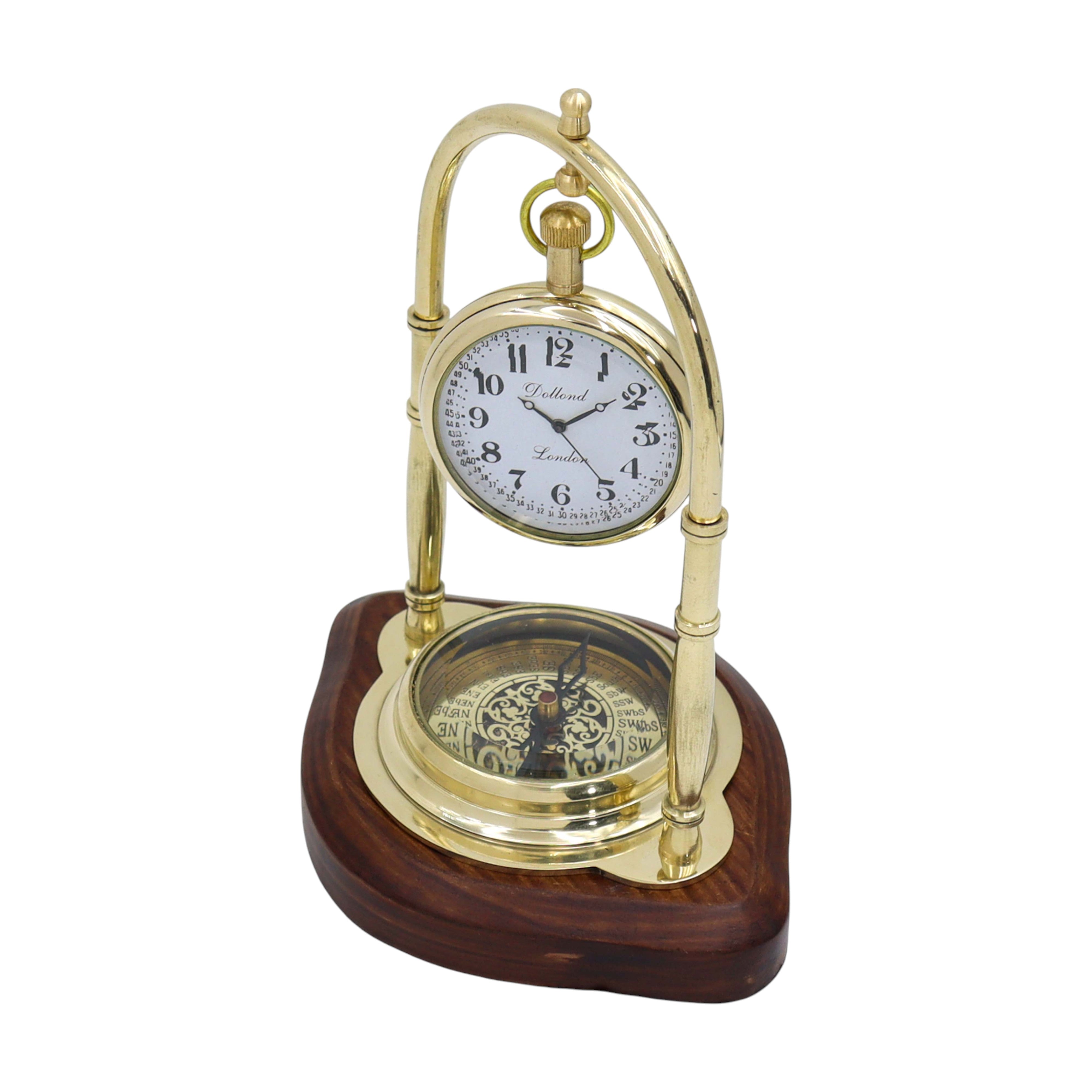 Personalised Brass Desk Clock with Compass