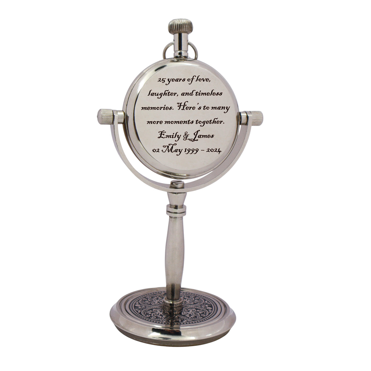 Personalized 25th Anniversary Chrome Desk Clock