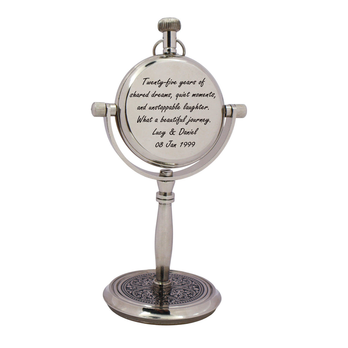 Personalized 25th Anniversary Chrome Desk Clock