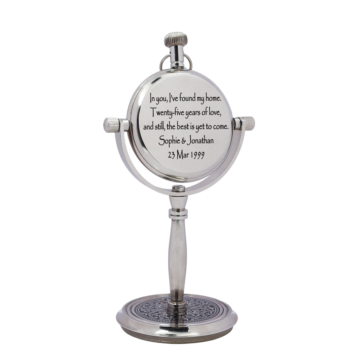 Personalized 25th Anniversary Chrome Desk Clock