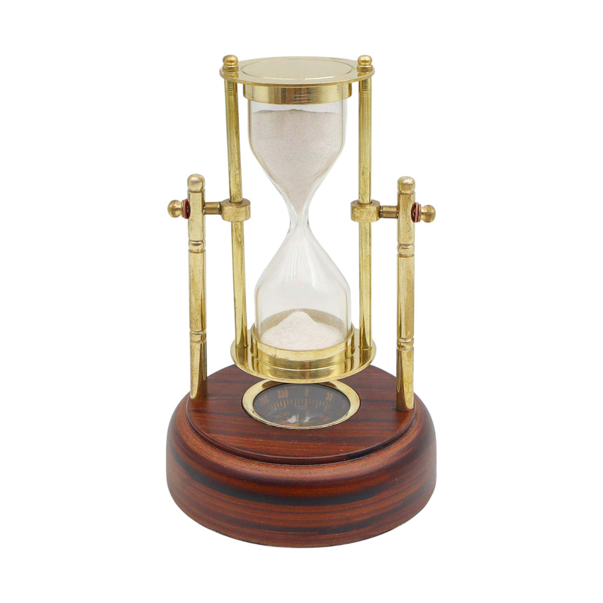 Custom 3 Minute Hourglass with Wooden Base & Compass