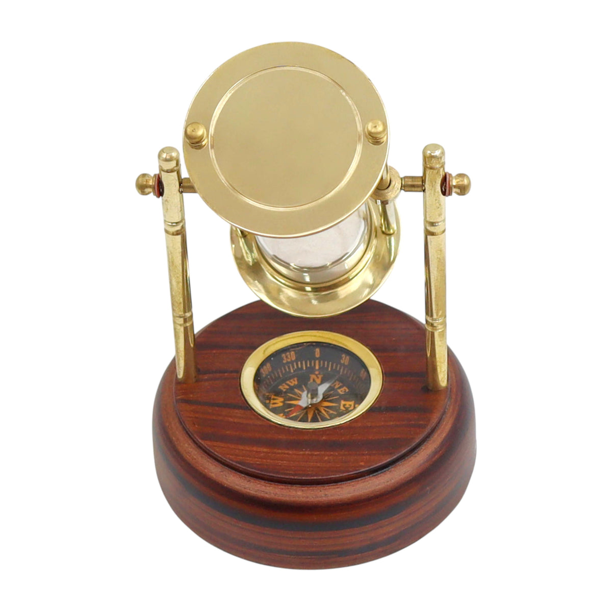 Custom 3 Minute Hourglass with Wooden Base & Compass