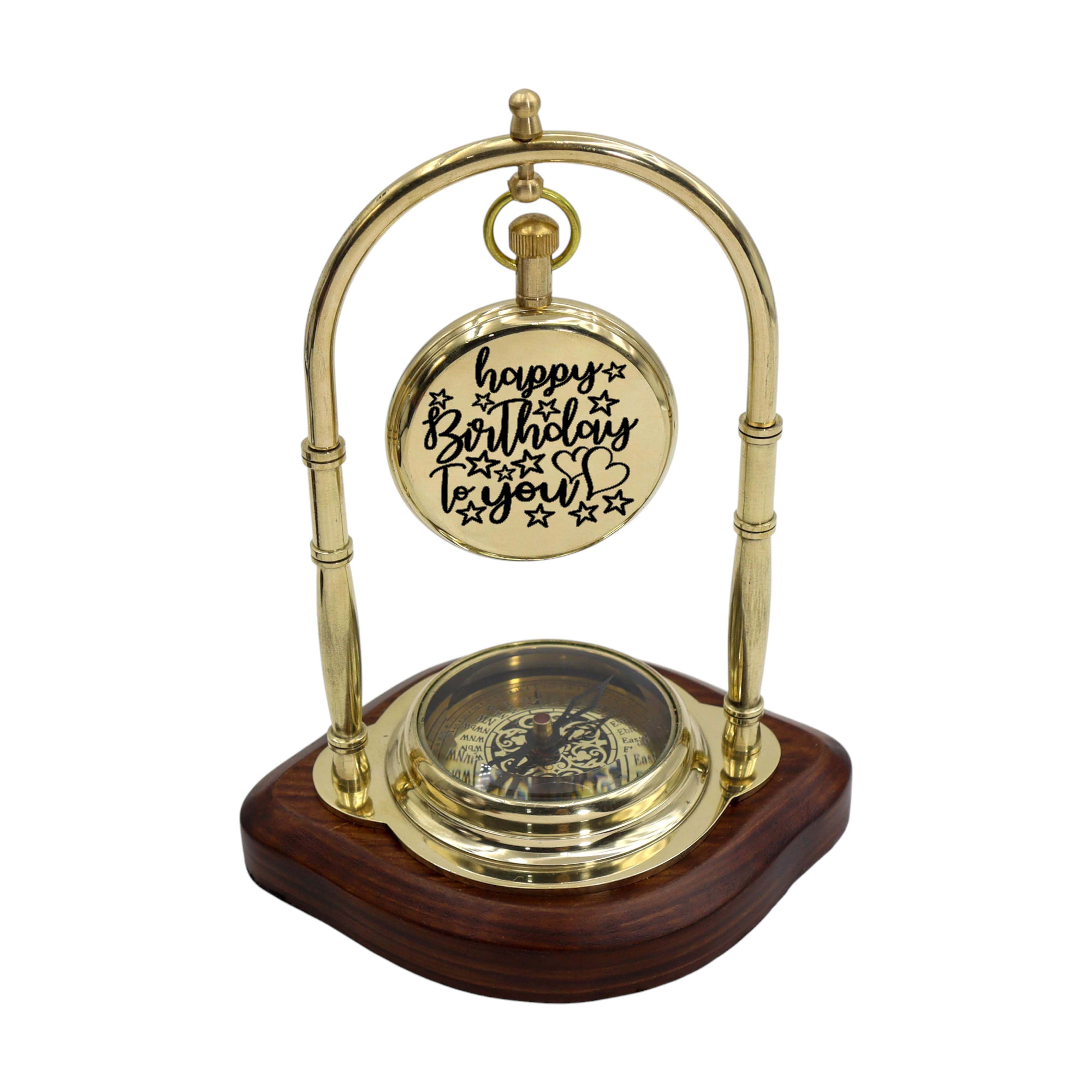 Personalised Brass Desk Clock with Compass