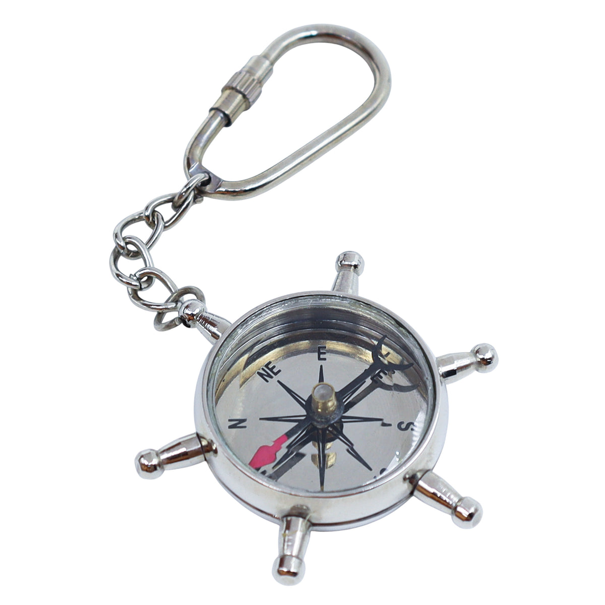 Chrome Ship Wheel Compass Keyring