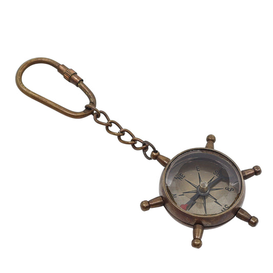 Bronze Ship Wheel Compass Keyring
