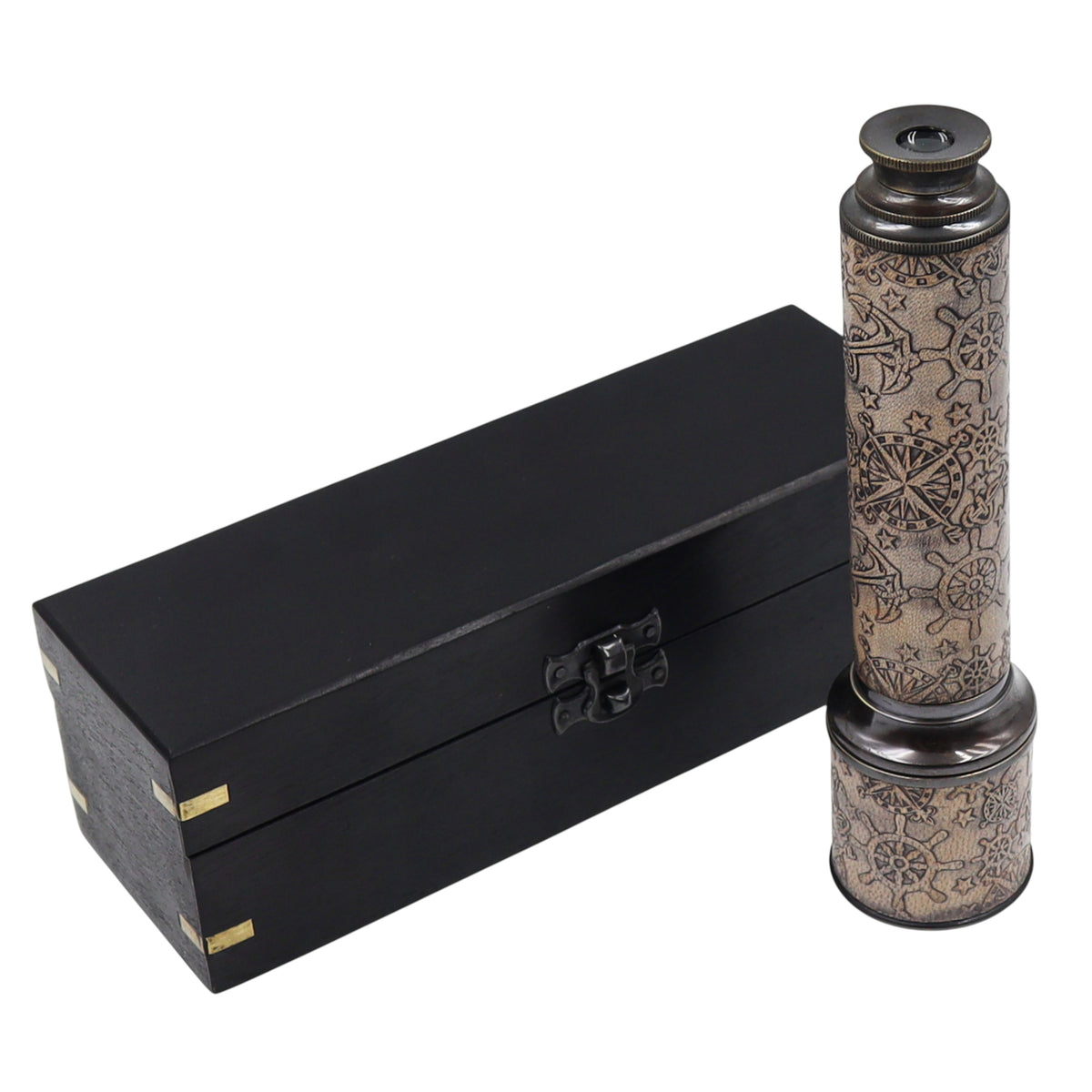 Personalised 16-Inch Gunmetal & Leather Telescope