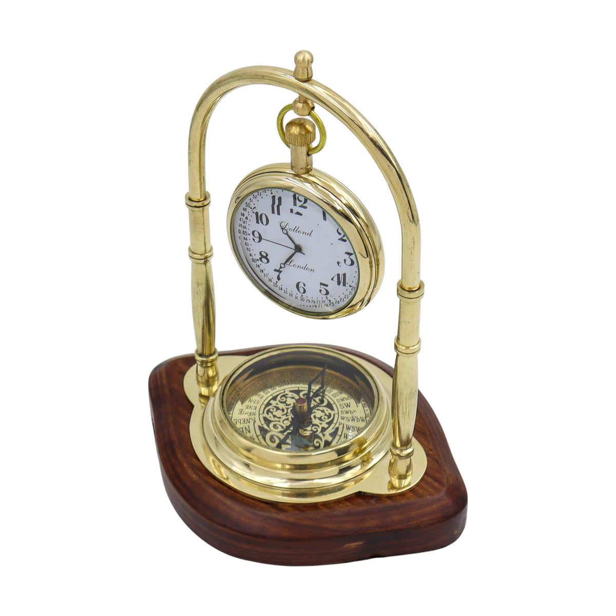 Personalised Brass Desk Clock with Compass