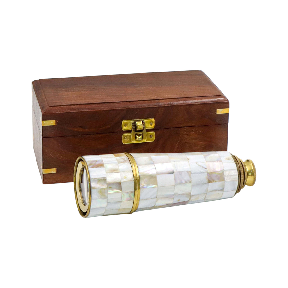 Personalised Mother of Pearl Telescope with Wooden Box