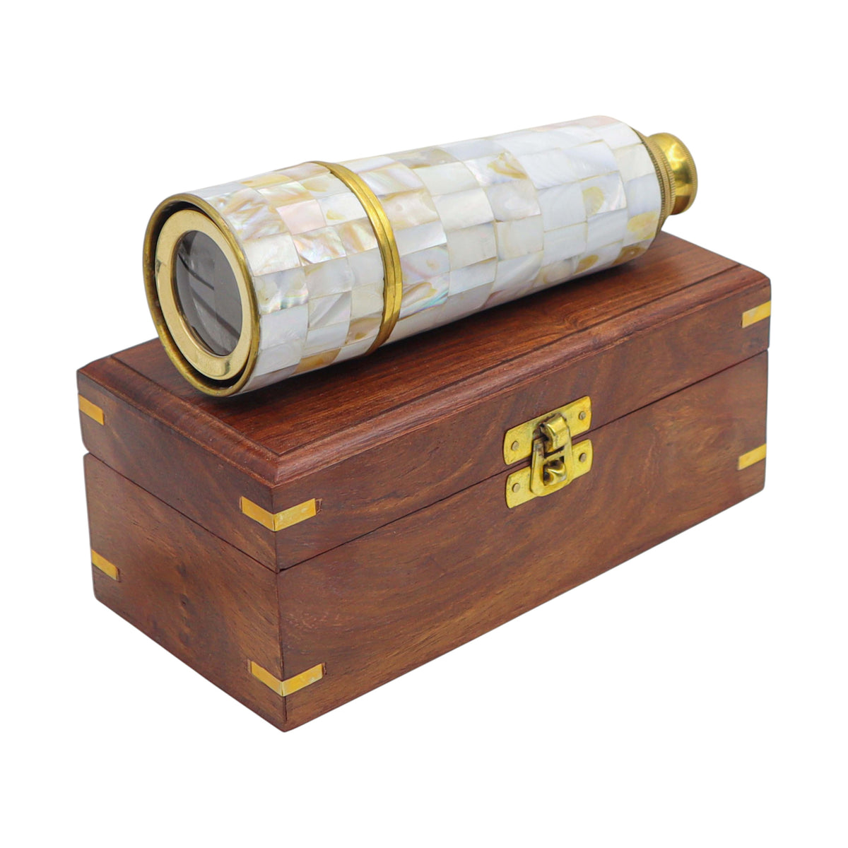 Personalised Mother of Pearl Telescope with Wooden Box