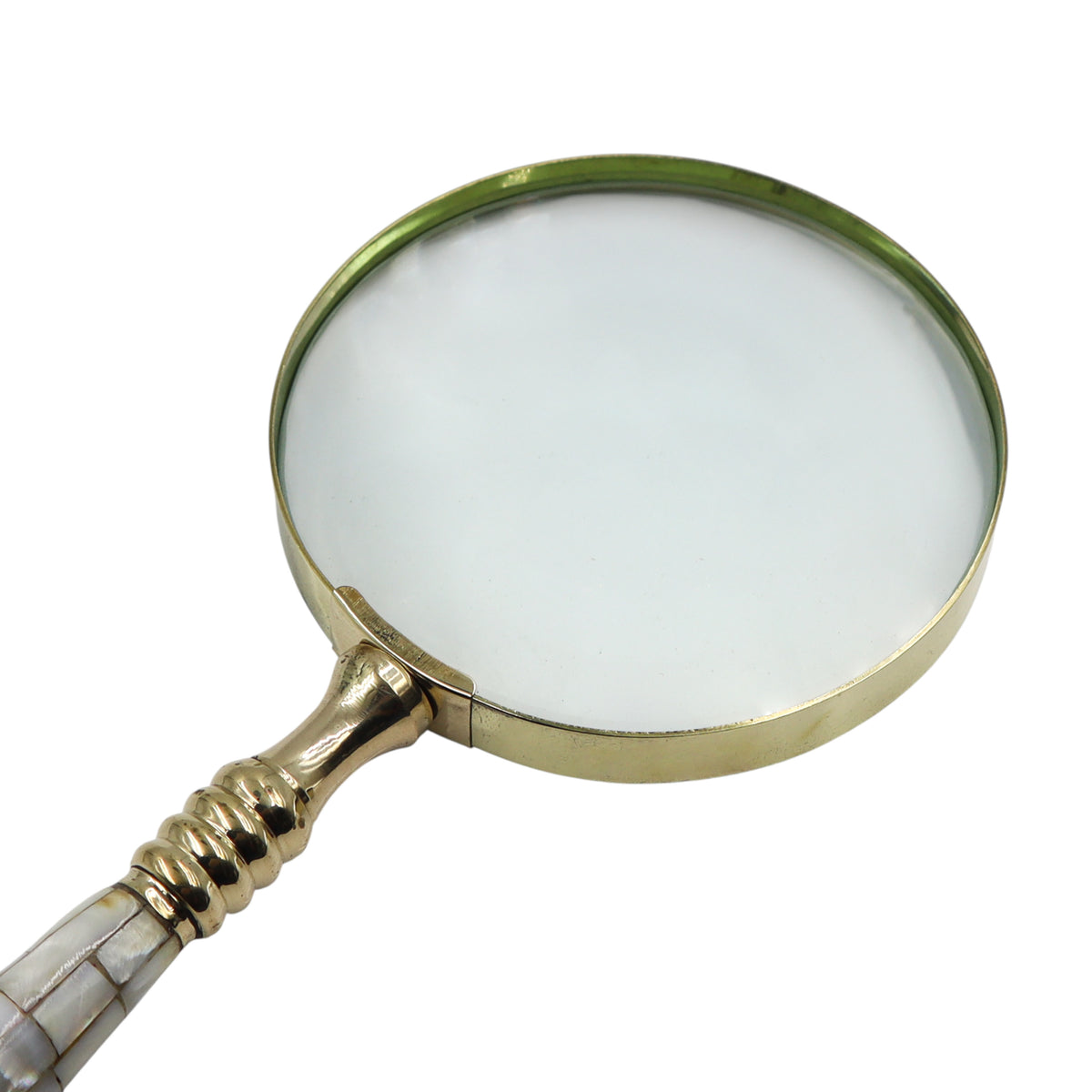 Mother of Pearl Brass Magnifying Glass with Wooden Box
