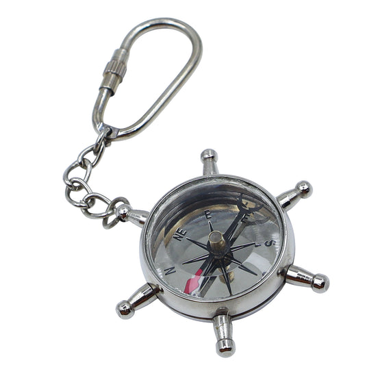 Chrome Ship Wheel Compass Keyring